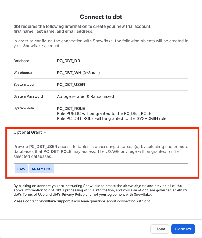 Snowflake New UI - Connection Box